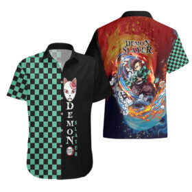 Chemise hawaïenne Tanjiro – Demon Slayer – motif Ichimatsu