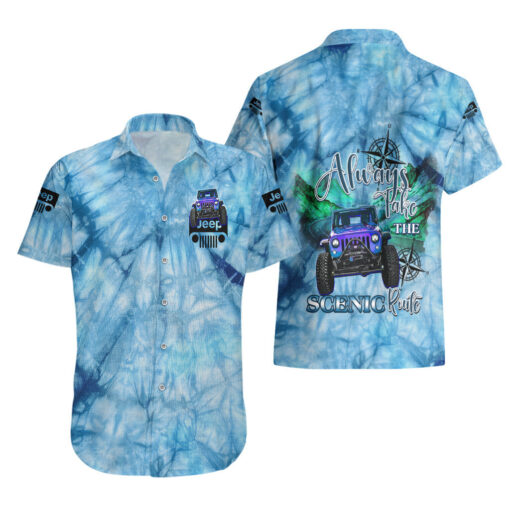 Chemise hawaïenne Jeep Tie-Dye Bleue – "Scenic Route" – Image 3