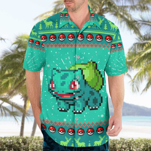 Chemise hawaïenne Bulbizarre Pokémon Pixel Noël – Image 3