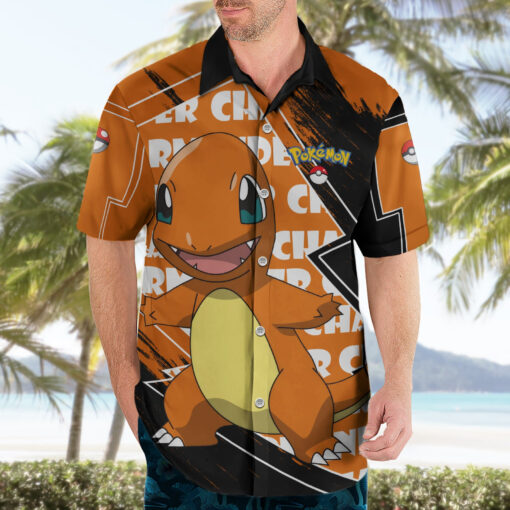 Chemise hawaïenne Salamèche Pokémon Style Sombre – Image 3