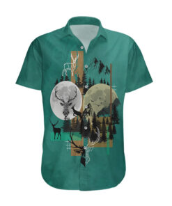 Chemise hawaïenne Chasse au cerf forêt verte