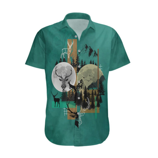 Chemise hawaïenne Chasse au cerf forêt verte