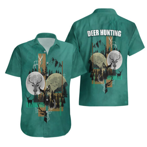 Chemise hawaïenne Chasse au cerf forêt verte – Image 3