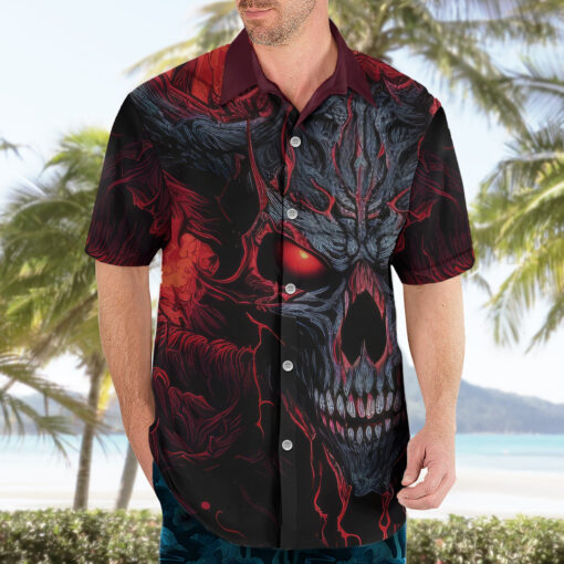 Chemise hawaïenne Crâne démoniaque – "Tu ferais mieux de prier que je ne me lève pas" – Image 3