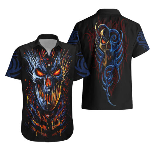 Chemise hawaïenne Crâne démoniaque – Visage du diable – Image 3