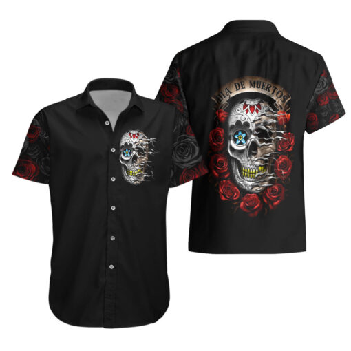 Chemise hawaïenne Jour des morts – Crâne à la rose – Image 3