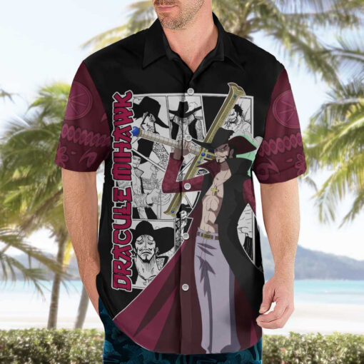 Chemise hawaïenne Dracule Mihawk – One Piece style manga – Image 3