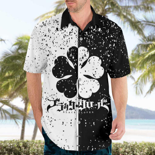 Chemise hawaïenne Trèfle à cinq feuilles Black Clover style grunge – Image 3