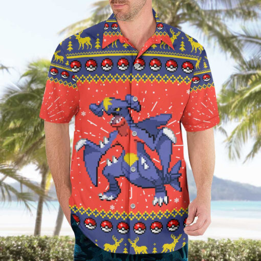 Chemise hawaïenne Carchacrok Pokémon motif Noël pixel – Image 3