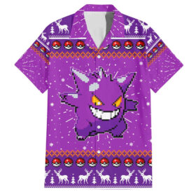 Chemise hawaïenne Ectoplasma Pokémon motif Noël pixel