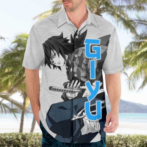 Chemise hawaïenne Giyu Demon Slayer style japonais – Image 3