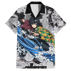 Chemise hawaïenne Giyu Tomioka Demon Slayer style manga mixé