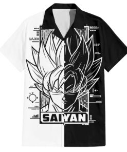 Chemise hawaïenne Goku Dragon Ball noir & blanc abstrait