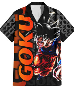 Chemise hawaïenne Goku Dragon Ball motif texte abstrait
