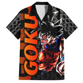 Chemise hawaïenne Goku Dragon Ball motif texte abstrait