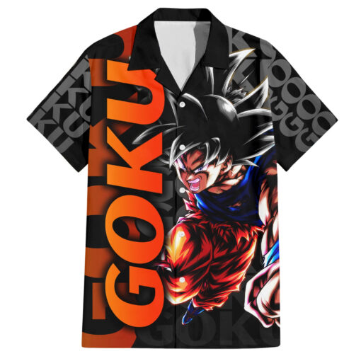 Chemise hawaïenne Goku Dragon Ball motif texte abstrait