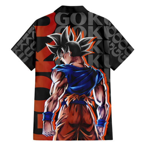 Chemise hawaïenne Goku Dragon Ball motif texte abstrait – Image 2