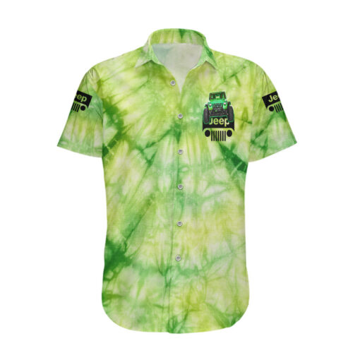 Chemise hawaïenne Jeep verte tie-dye route panoramique