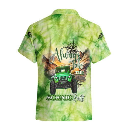 Chemise hawaïenne Jeep verte tie-dye route panoramique – Image 2
