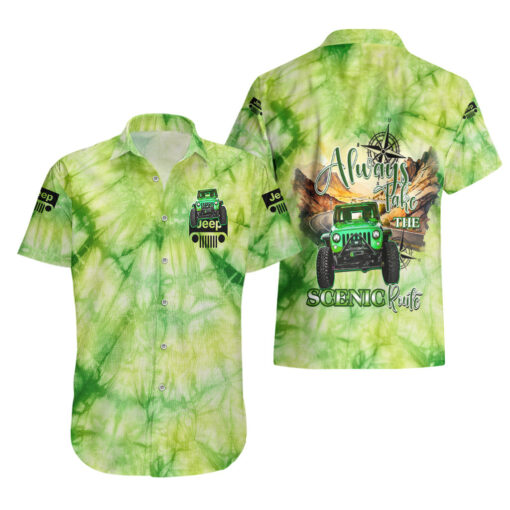 Chemise hawaïenne Jeep verte tie-dye route panoramique – Image 3