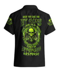 Chemise hawaïenne crâne armé message défense