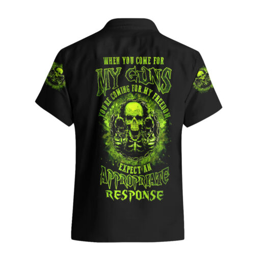 Chemise hawaïenne crâne armé message défense
