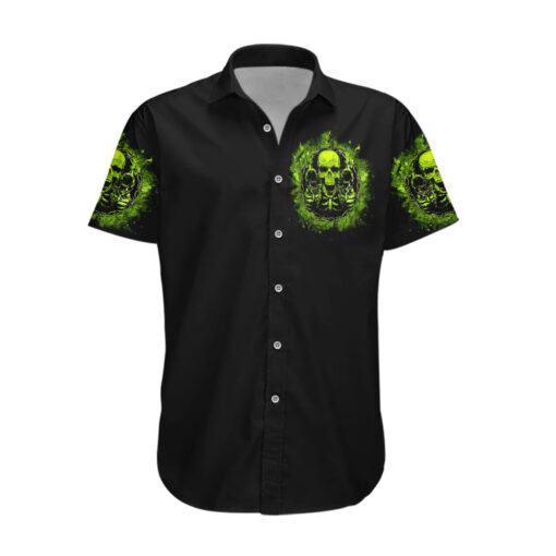 Chemise hawaïenne crâne armé message défense – Image 2