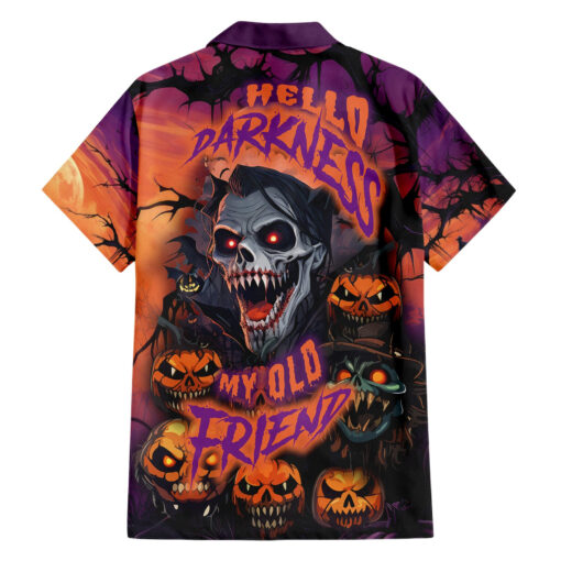 Chemise hawaïenne crâne Halloween Hello Darkness My Old Friend