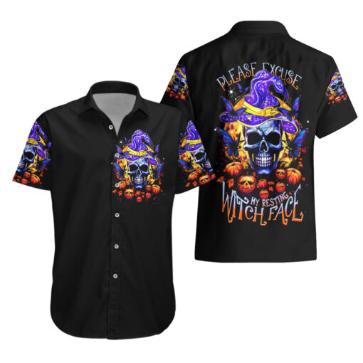 Chemise hawaïenne crâne Halloween Resting Witch Face – Image 3
