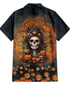 Chemise hawaïenne crâne Halloween thème citrouille