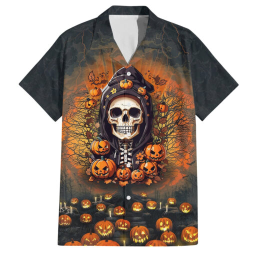 Chemise hawaïenne crâne Halloween thème citrouille – Image 2