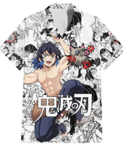 Chemise hawaïenne collage manga Inosuke Demon Slayer
