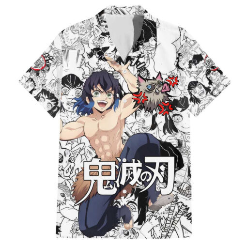 Chemise hawaïenne collage manga Inosuke Demon Slayer