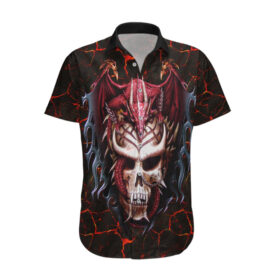 Chemise hawaïenne crâne draconique infernal âme enflammée
