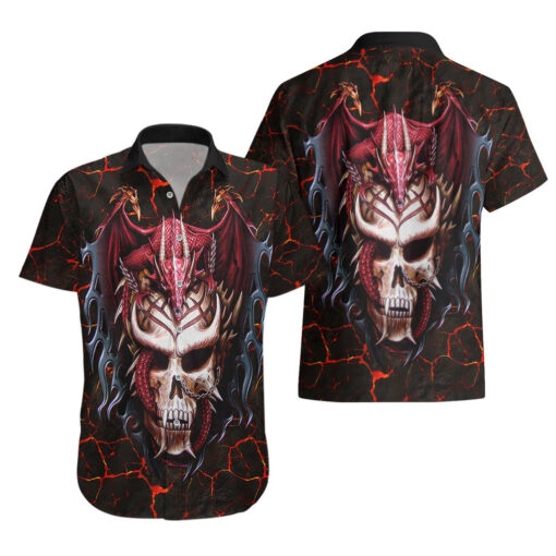 Chemise hawaïenne crâne draconique infernal âme enflammée – Image 3