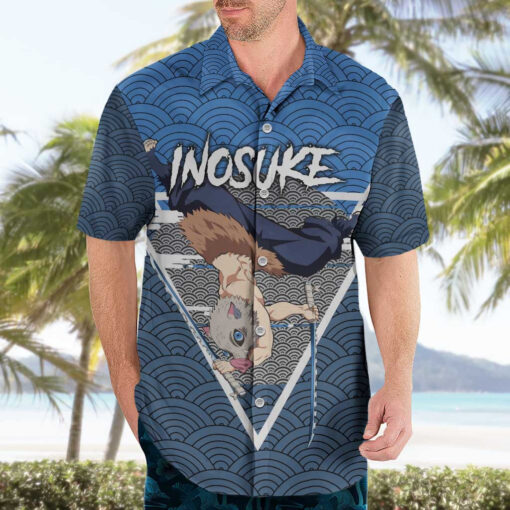 Chemise hawaïenne Inosuke Demon Slayer art japonais – Image 3
