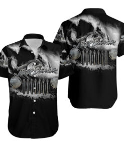 Chemise hawaïenne Jeep plage vague noire