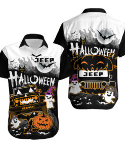 Chemise hawaïenne Jeep 1941 citrouille et fantôme Halloween