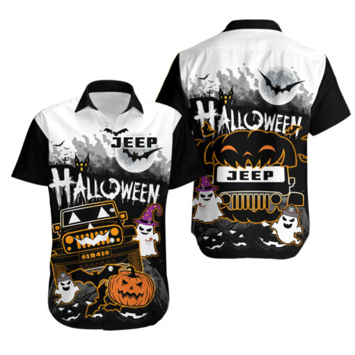Chemise hawaïenne Jeep 1941 citrouille et fantôme Halloween