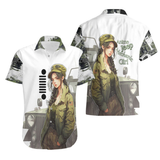 Chemise hawaïenne camouflage Jeep fille mécanicienne Anime – Image 3