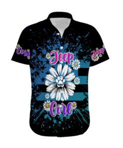 Chemise hawaïenne Jeep fleurs une fille et son chien