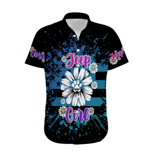 Chemise hawaïenne Jeep fleurs une fille et son chien