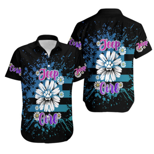 Chemise hawaïenne Jeep fleurs une fille et son chien – Image 3