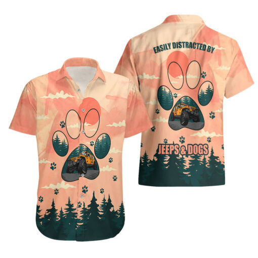 Chemise hawaïenne fille Jeep distraite par les Jeeps et les chiens