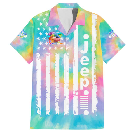 Chemise hawaïenne fille Jeep drapeau américain tie-dye lèvres