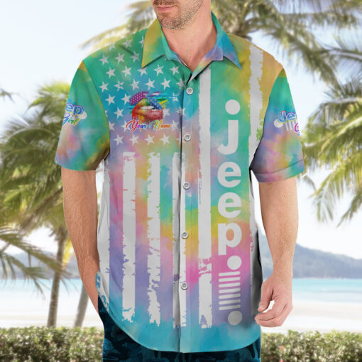 Chemise hawaïenne fille Jeep drapeau américain tie-dye lèvres – Image 3