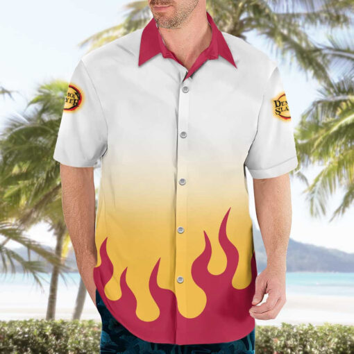 Chemise hawaïenne Haori Kyojuro Rengoku Demon Slayer Anime – Image 3