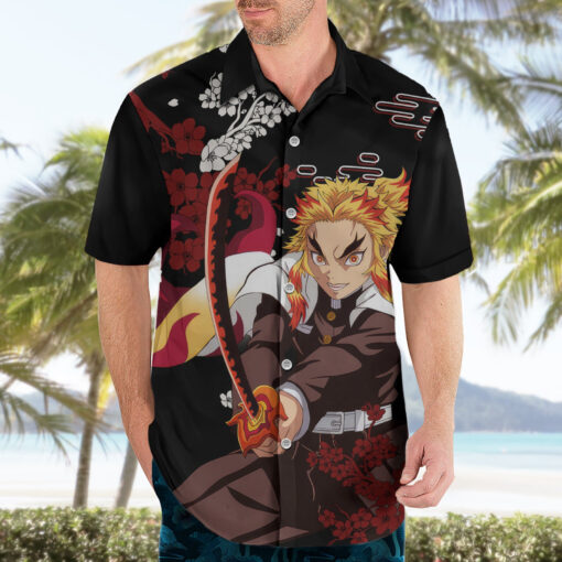 Chemise hawaïenne Kyojuro Rengoku style japonais – Image 3