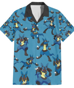 Chemise hawaïenne motif Lucario style pixel