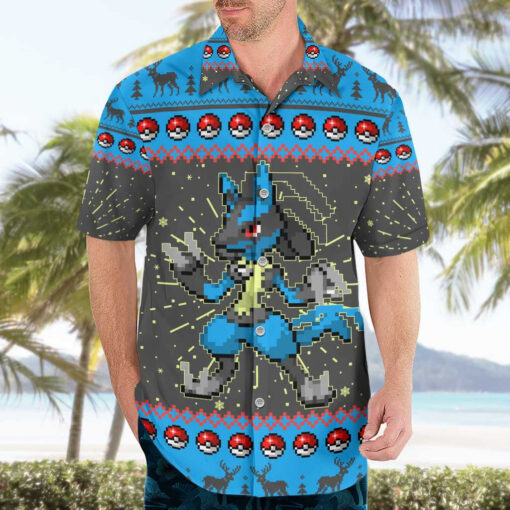 Chemise hawaïenne Lucario Pokémon pixel Noël – Image 3